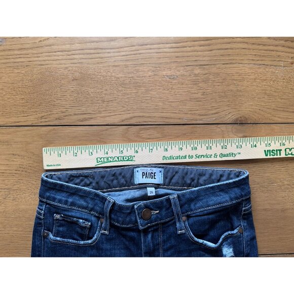 Paige Women Skyline Ankle Peg Jeans Denim Blue Size 26 Stretch Distressed Preppy - Picture 5 of 14